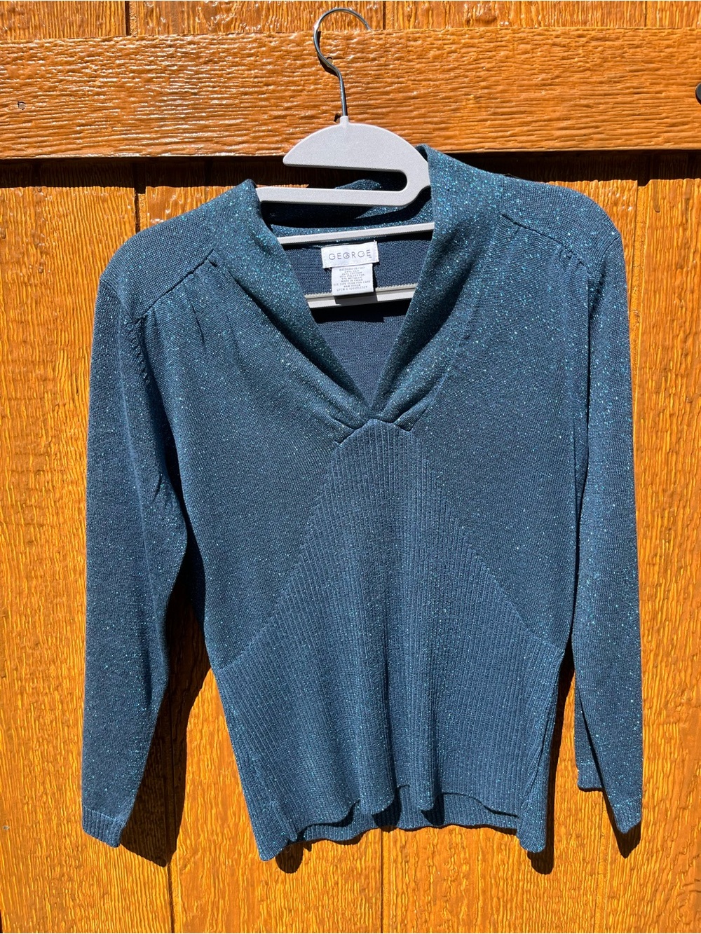 George Teal Silk Blend Sparkle V-Neck Sweater Medium M 8/10 vintage